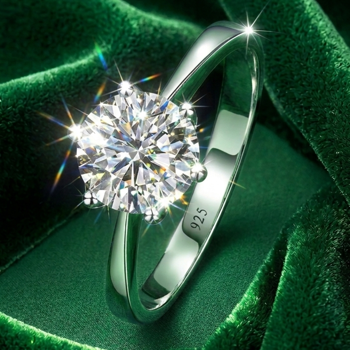 Radiant Solitaire Silver Crystal Engagement Ring